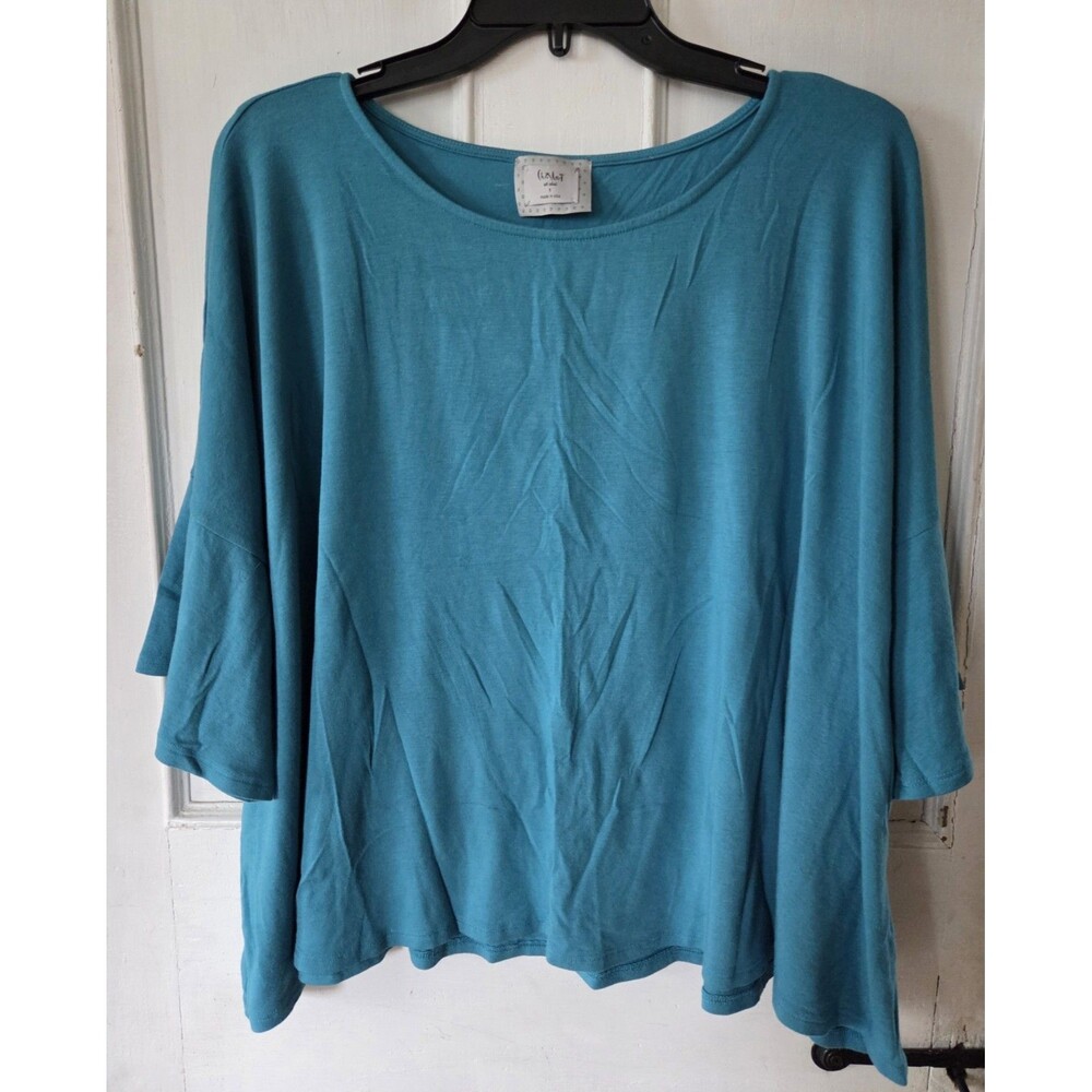 Chalet et Ceci Boxy Bamboo Cotton Top Turquoise 3/4 Sleeve EUC Size L - XL